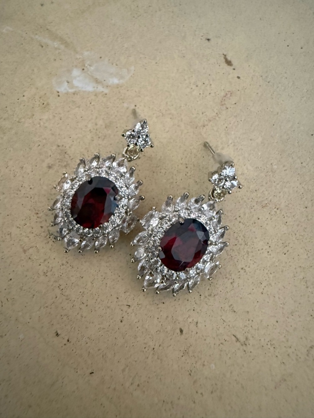 Luxury Red Crystal Drop Earrings with Clear Halo